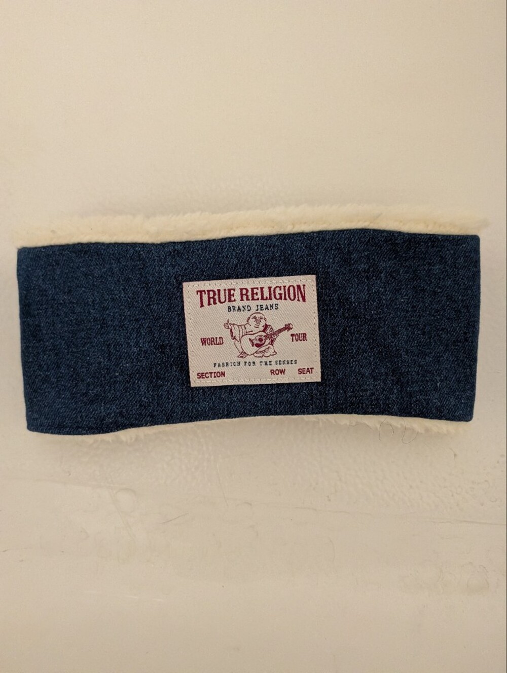 True Religion Denim Headband with Cream Sherpa Trim NWOT